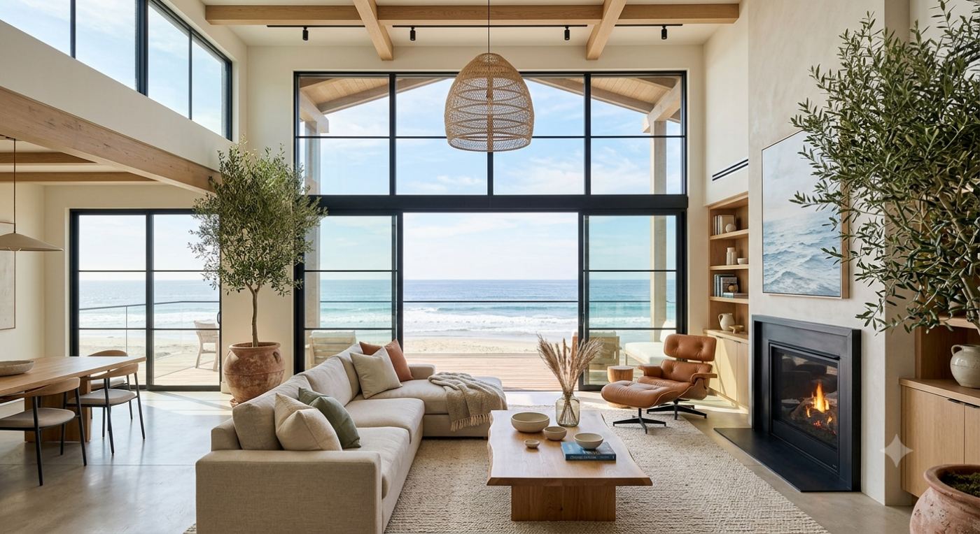 Sunlit coastal living room