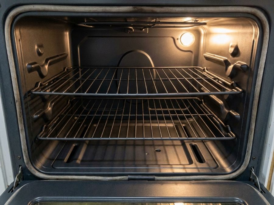 Clean, empty oven interior with visible racks after a spring deep clean